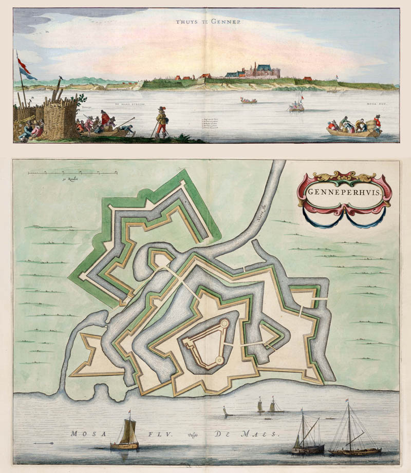 Genneperhuis, plattegrond en aanzicht 1649 Blaeu